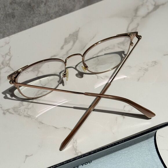 Warby Parker Ava reading glasses rose gold wire metal frame with glasses case - Picture 5 of 7